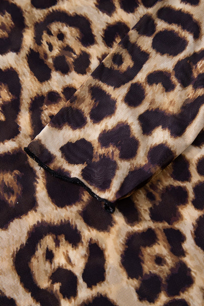 Leopard Mesh Mock Neck Long Sleeve Top