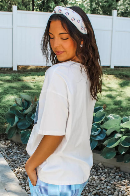 Colorblock Chest Pocket Patch Short Sleeve Top