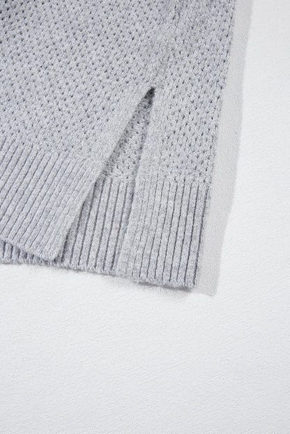 Solid Eyelet V-Neck Drop Shoulder Sweater