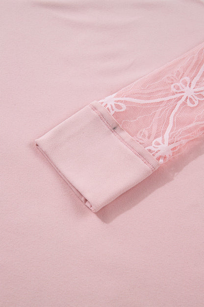 Bow Mesh Patchwork Long Sleeve Tee