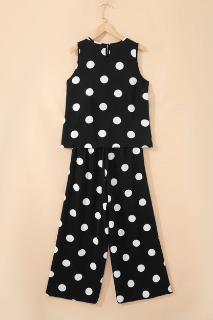 Polka Dot Pleated Tank & Wide Leg Pant Set