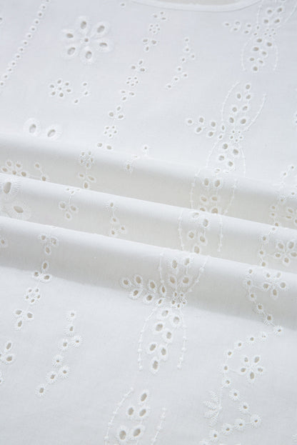 Solid Eyelet Embroidered Long Sleeve Blouse
