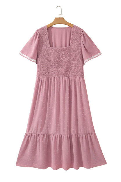 Plus Size Swiss Dot Smocked Flowy Midi Dress