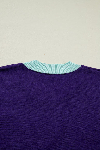 Mardi Gras Colorblock Fuzzy Patchwork Sweater