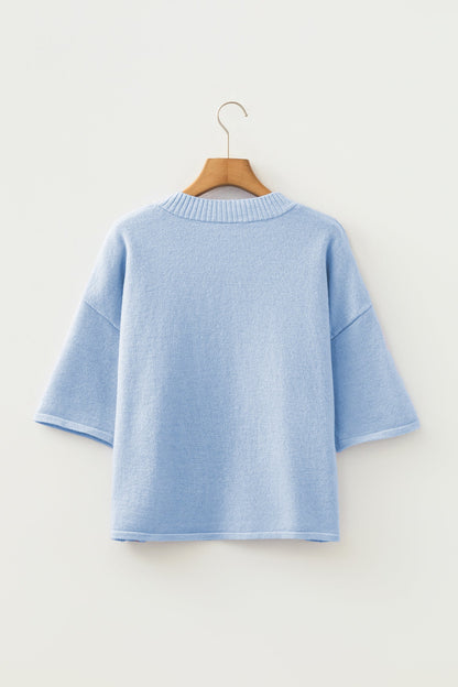 Solid 3/4 Sleeve Boxy Button-Down Cardigan