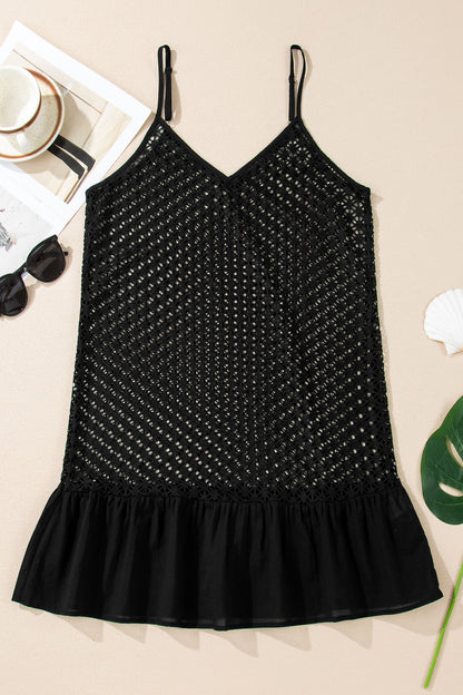 Crochet Patchwork Ruffle Hem Beach Cover-Up