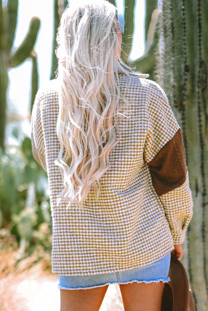 Houndstooth Colorblock Textured Patchwork Shacket
