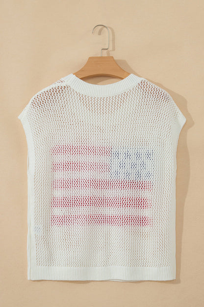 USA Flag Crochet Short Sleeve Sweater Top
