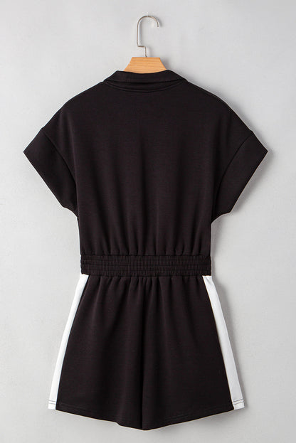 Colorblock Zip Front Collared Short Sleeve Romper
