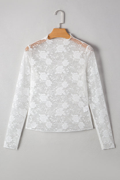 Floral Lace Sheer Mesh Long Sleeve Top