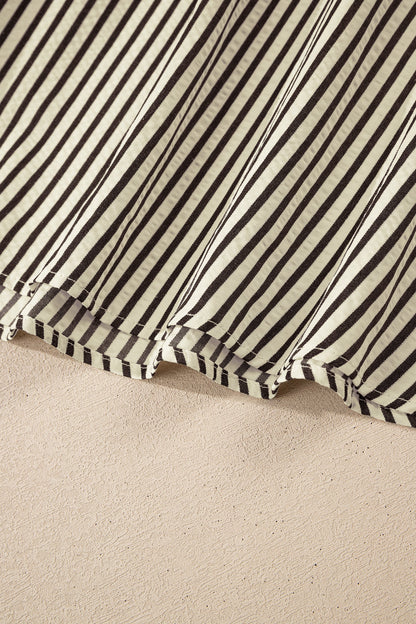 Stripe V-Neck Zip Front Midi Dress