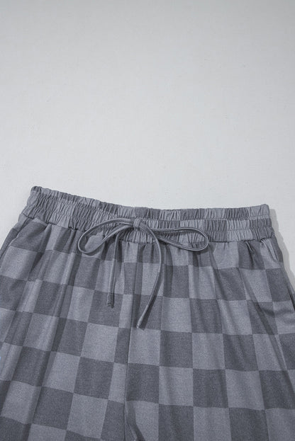 Checker V-Neck Tee & Drawstring Shorts Set