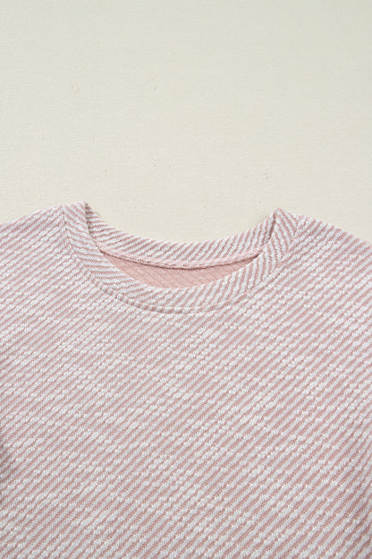 Stripe Twill Ruffle Lace Short Sleeve Blouse