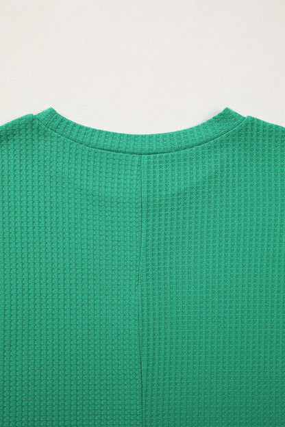 Solid Waffle Knit Dolman Short Sleeve Loose Top