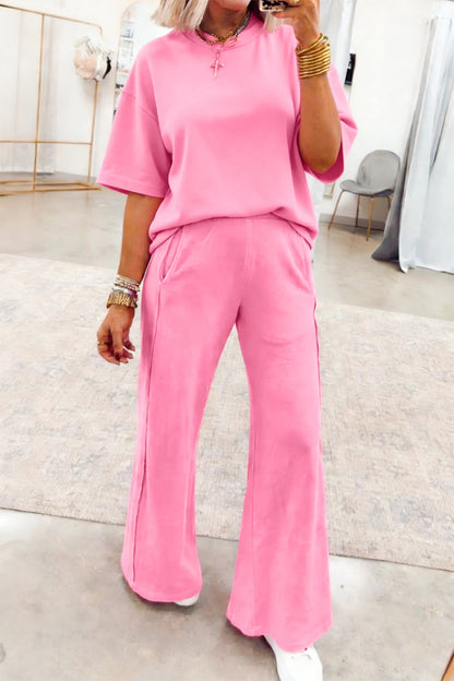 Solid Color Oversize Tee & Wide Leg Pants Set