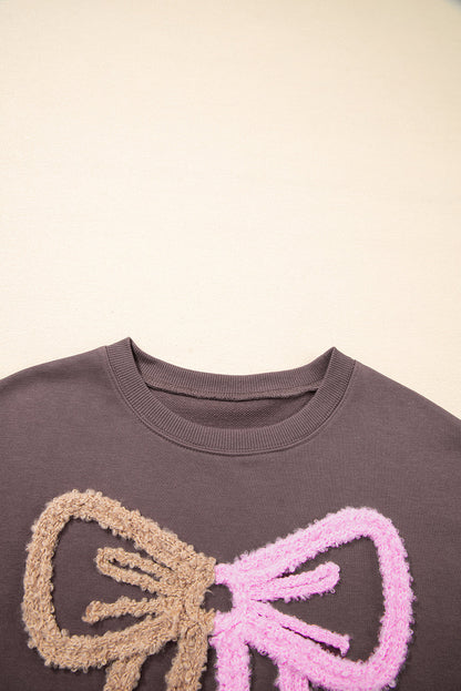Bow Tie Contrast Terry Drop Shoulder Sweatshirt