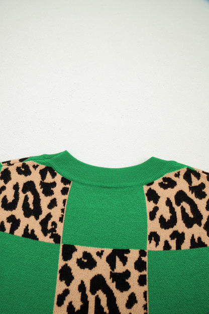 Leopard Checker Short Sleeve Knit Sweater