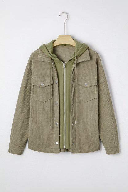 Textured Knit Pocketed Drawstring Hooded Jacket