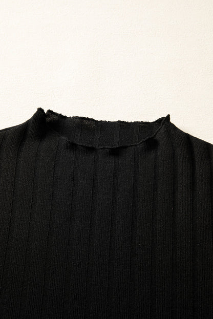 Ribbed Knit Patchwork Long Sleeve Dress