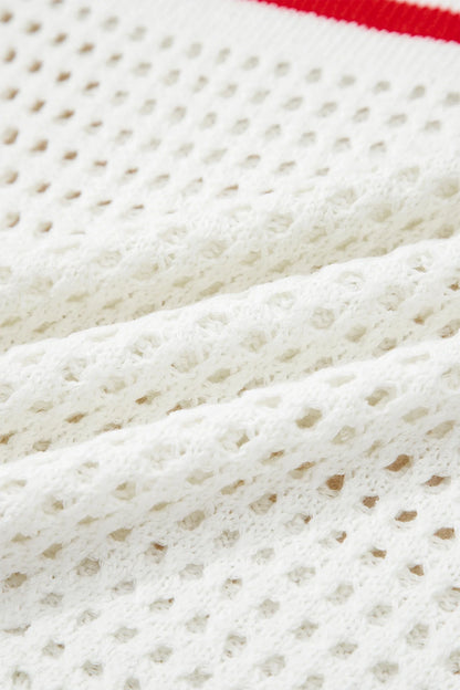 USA Flag Eyelet Crochet Cap Sleeve Sweater Top