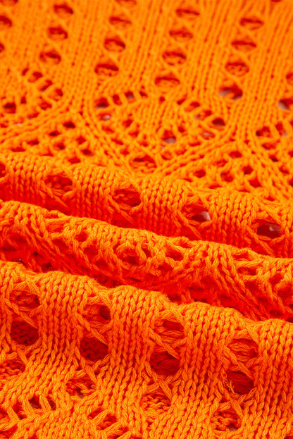 Solid Open Crochet Scallop Edge Sweater