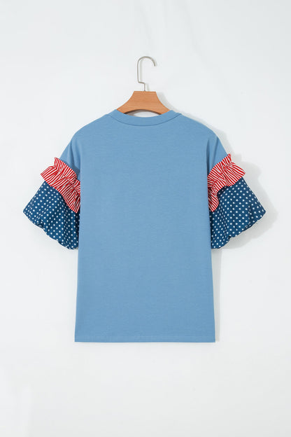 Stars & Stripe Patchwork Short Puff Sleeve Top