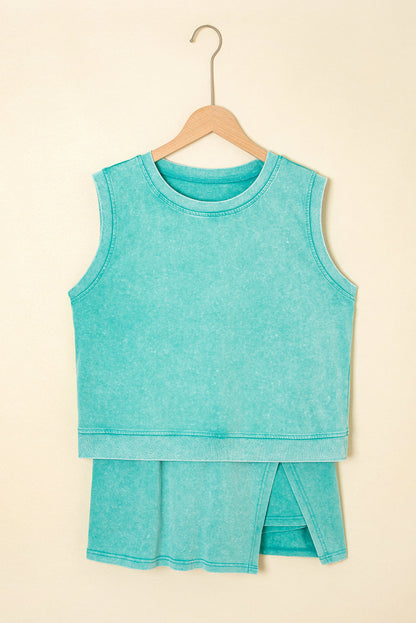Mineral Wash Tank Top and Lined Split Skirt Set