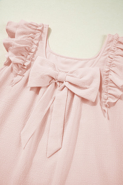 Textured Flutter Sleeve Square Neck Bow Back Dress