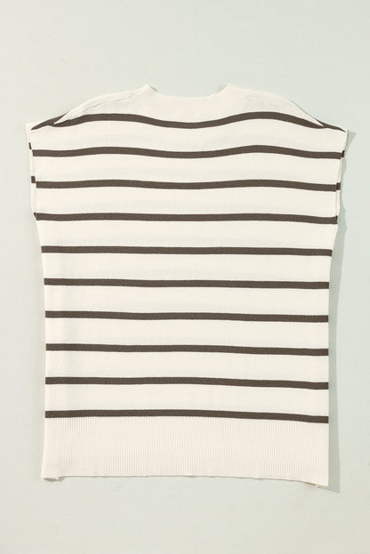 Stripe Side Slit Short Sleeve Sweater Tee