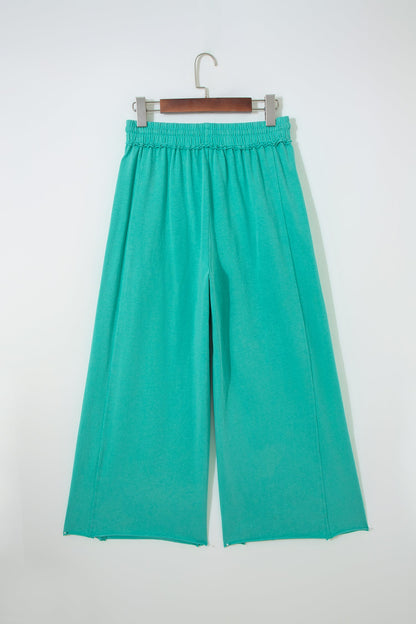 Solid Drawstring Elastic Waist Raw Hem Pants