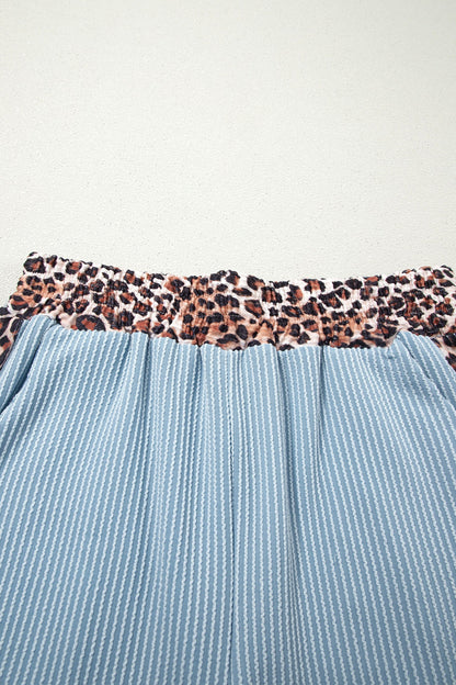 Leopard Trim Corded Top & Shorts Set