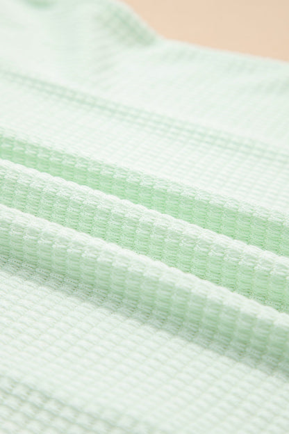 Solid Waffle Knit V-Neck Short Sleeve Top