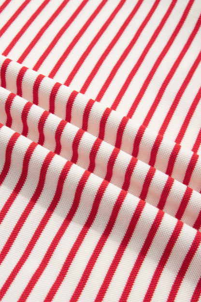 Stripe Quarter Zip Polo Collar T-Shirt Dress