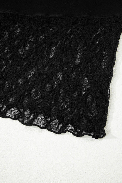Sheer Lace Asymmetric Patchwork Long Sleeve Top