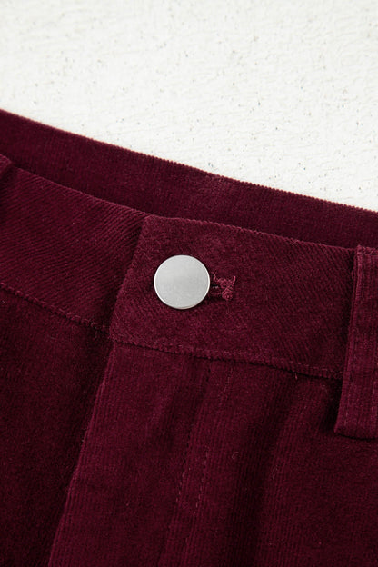 Solid Corduroy High Waist Wide Leg Pants