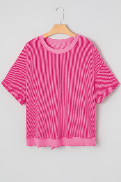 Corded Knit Cutout Bow Tie Back T-Shirt