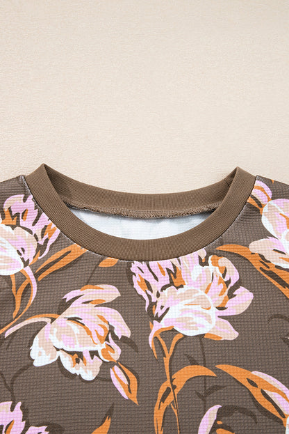 Floral Waffle Textured Long Sleeve Top