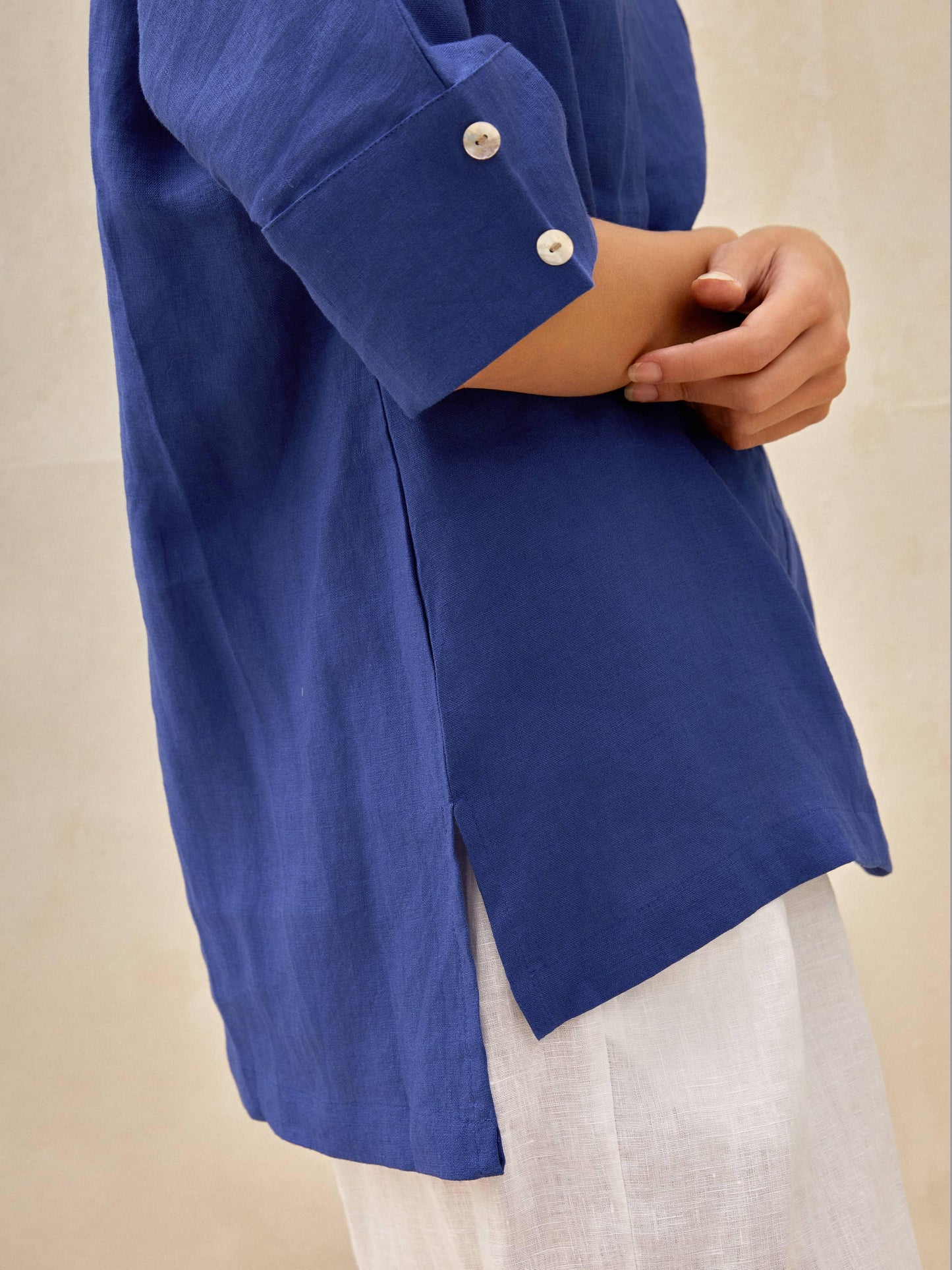 Linen V Neck Short Sleeve Shirt SIERRA