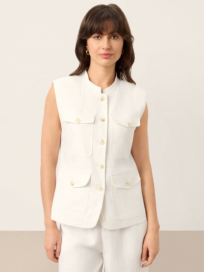 100% Linen Four-Pocket Tailored Sleeveless Vest COSIMA