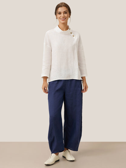 100% Linen Classic Side Neck Top CORA