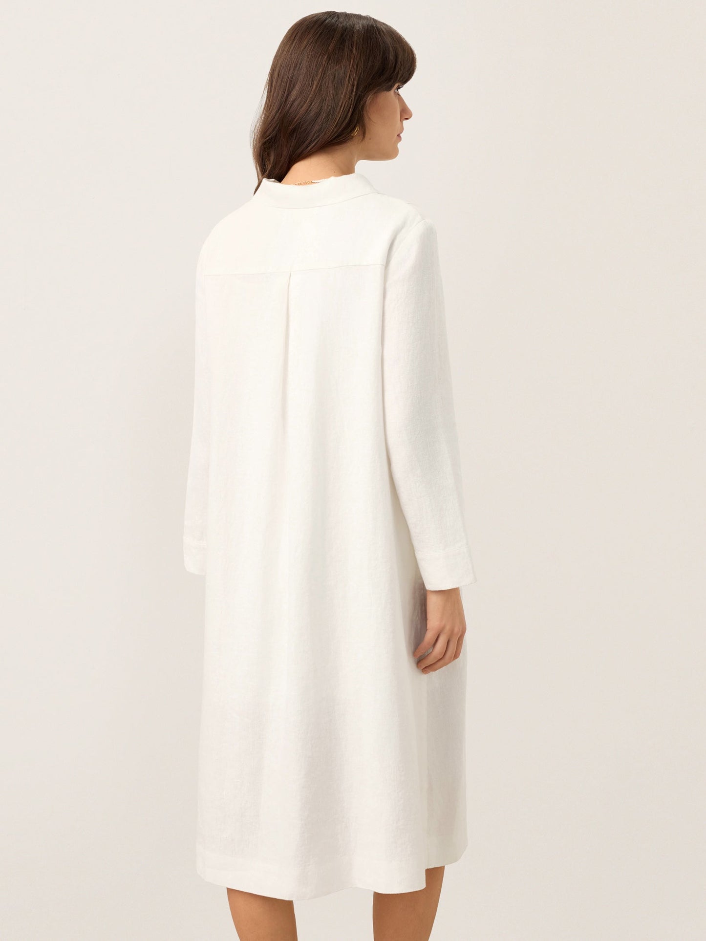 100% Linen Embroidered Pintuck Midi Shirt Dress SYLVIA
