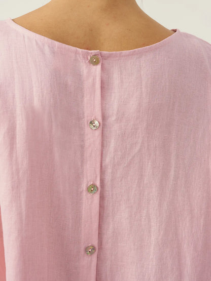 100% Linen Round Neck Back Opening Top URIELLE
