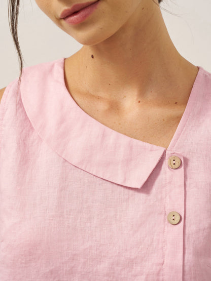 100% Linen Sleeveless Crescent Collar Top KARA