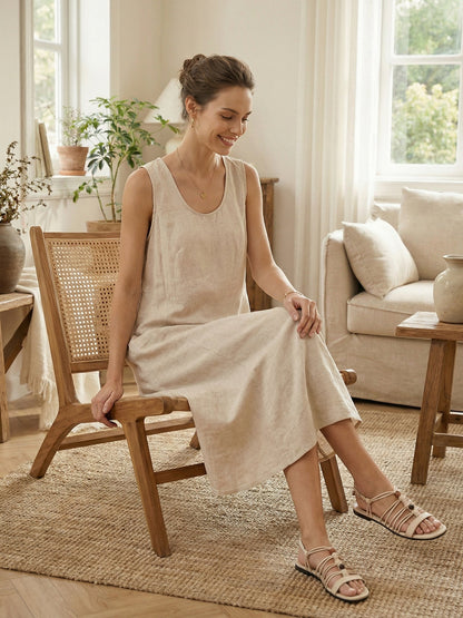 100% Linen Swing Beach Tank Dress GIANA