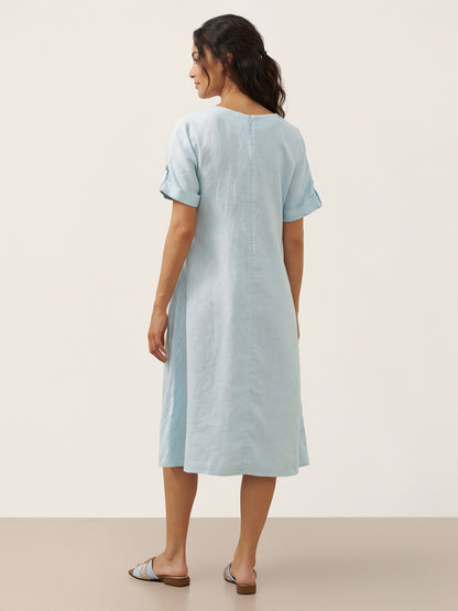 100% Linen Vintage A-Line Button Detail Maxi Dress AMIN