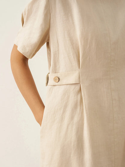 100% Linen Round Neck Button-Tie Maxi Dress XANDRA