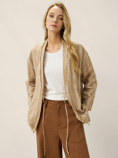 100% Linen Striped Wrap Jacket GENESIS