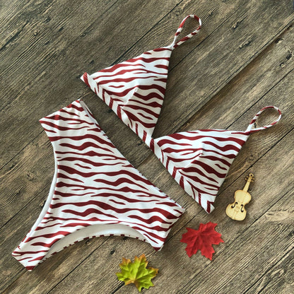 Snakeskin Leopard Print Bikini Women Split Cotton Print High Waist Swimsuit