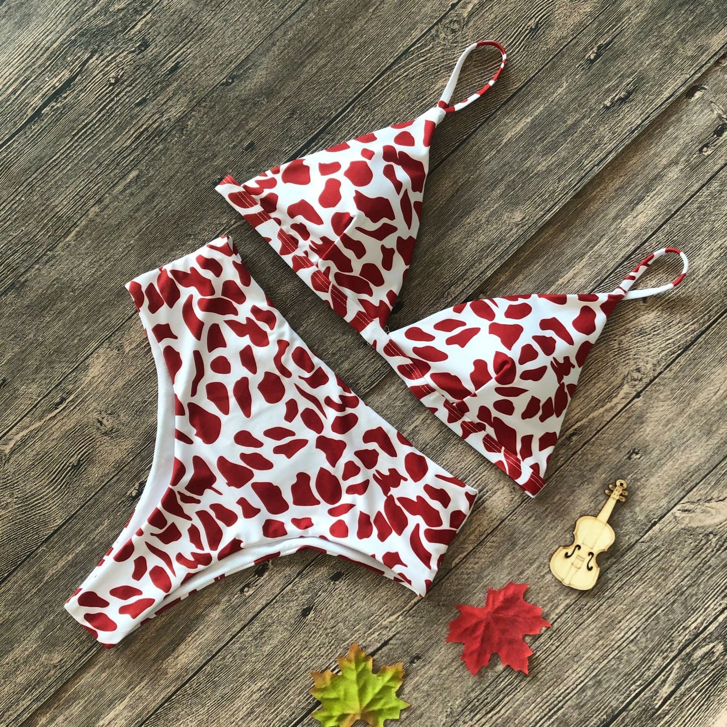 Snakeskin Leopard Print Bikini Women Split Cotton Print High Waist Swimsuit