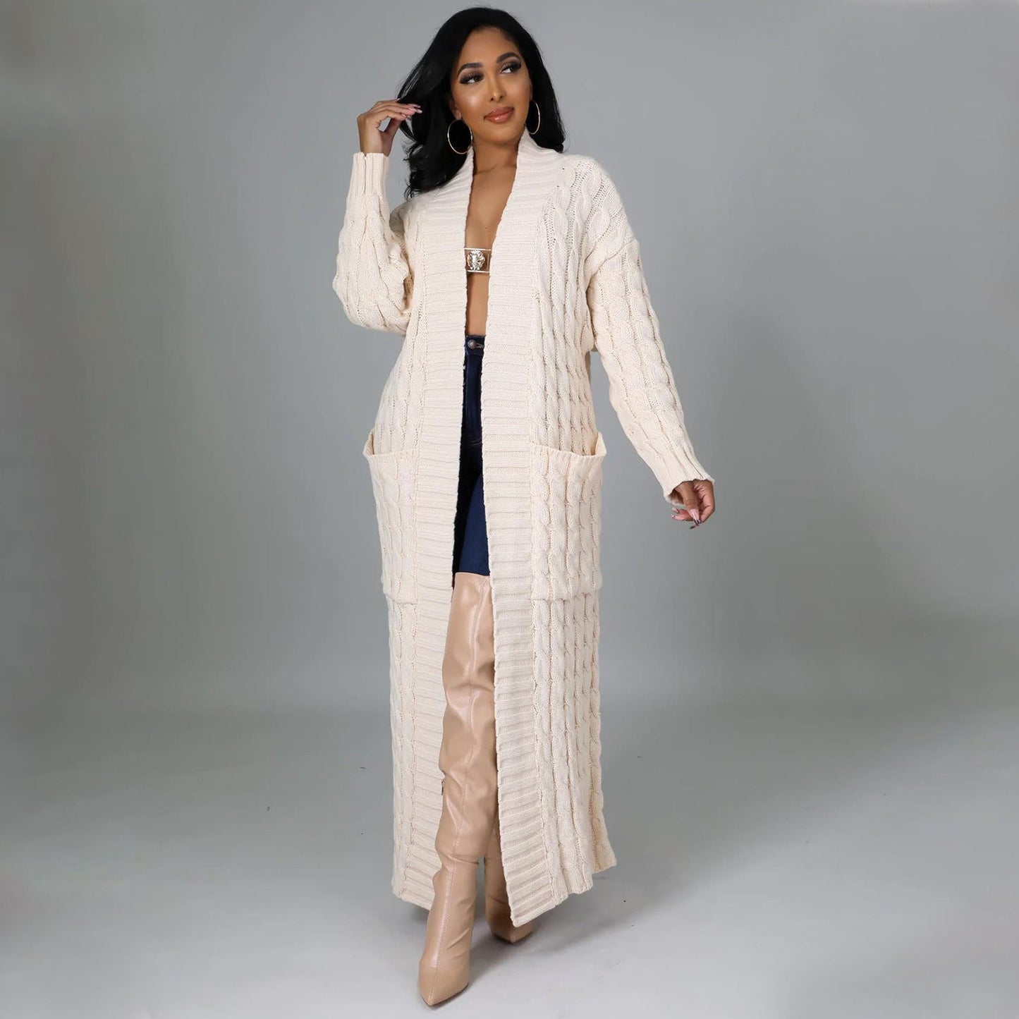 Autumn Winter Women Clothing Sexy Casual Long Sleeve Long Sweater Coat